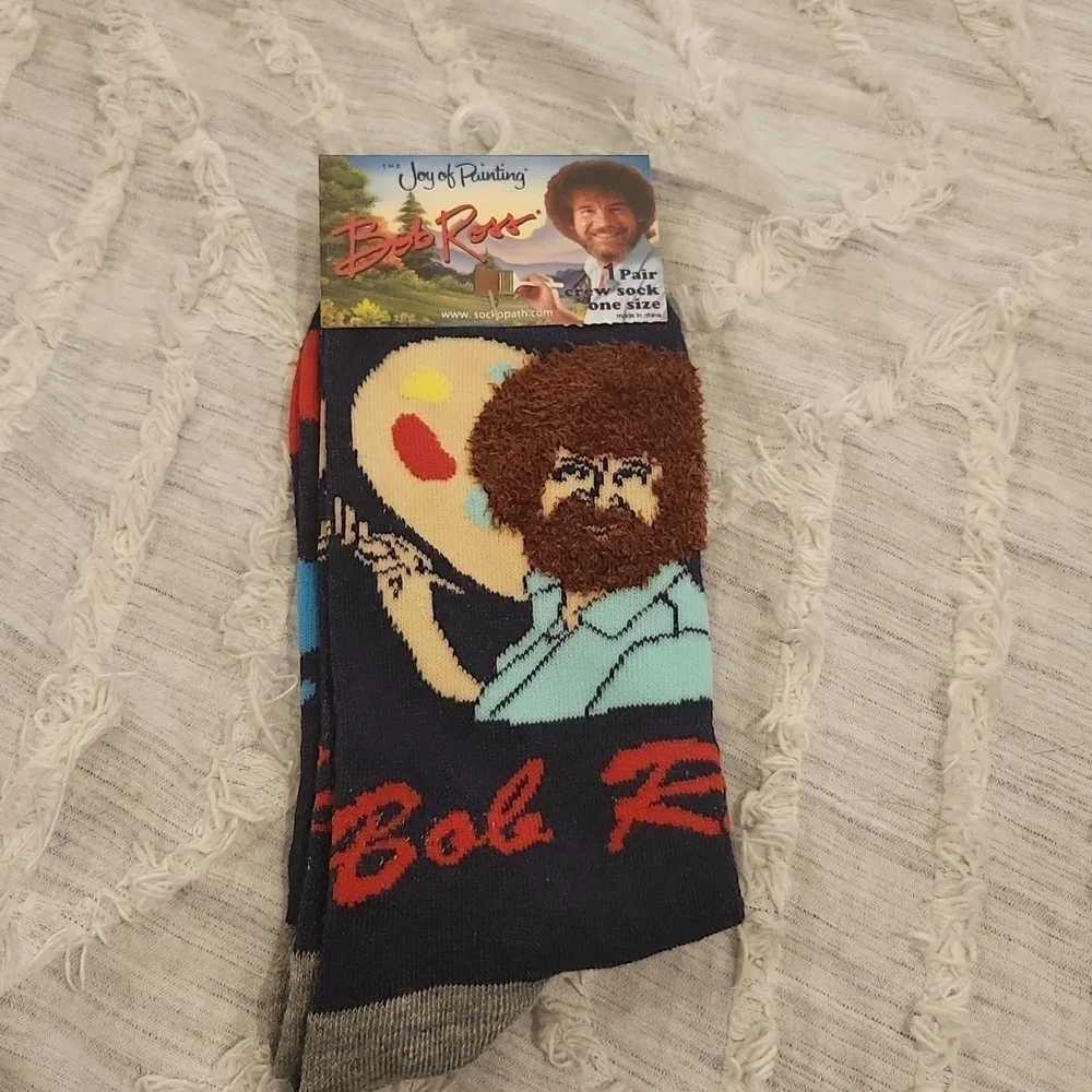 The joy of painting unisex Bob Ross crew socks, new with tags!